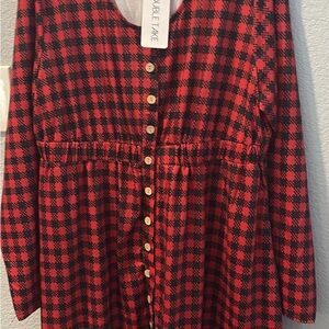 Red and Black Plaid Button-Up Dress